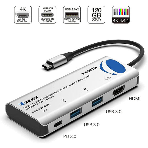 HDMI-C to HDMI Hub 4K@60Hz Adapter USB 3.0 x 2 + USB-C PD 3.0 (100W) - Thunderbolt 3, Extend Display - Premium  - Just $39.99! Shop now at Retro Gaming of Denver