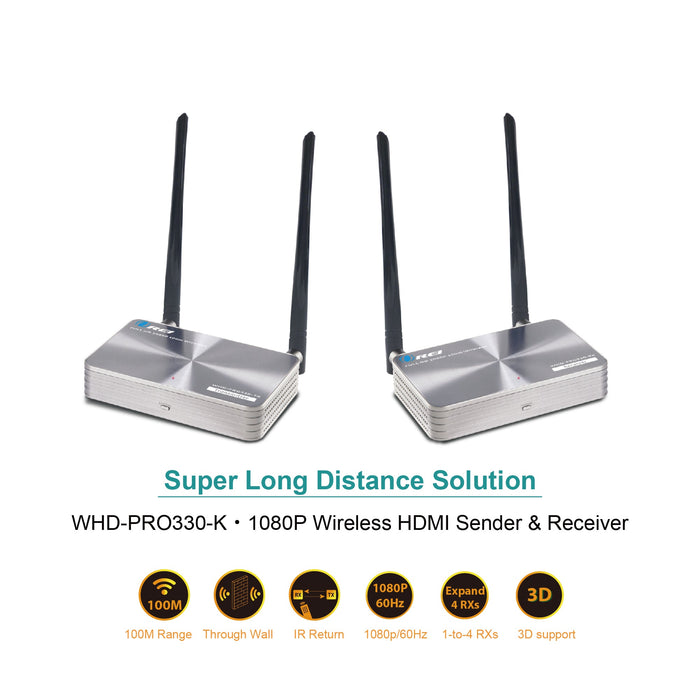 Wireless HDMI Transmitter & Receiver Extender upto 330 Feet with IR Blaster 1080P (WHD-PRO330-K) - Premium Wireless Extender - Just $139.99! Shop now at Retro Gaming of Denver