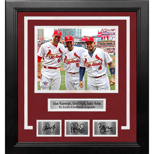 Adam Wainwright, Albert Pujols, & Yadier Molina Cardinals 8x10 Framed Photo with Engraved Autographs - Premium Engraved Signatures - Just $79.99! Shop now at Retro Gaming of Denver
