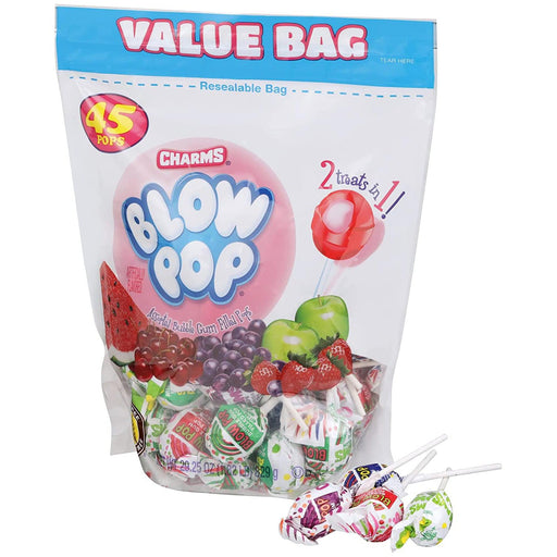 Charms Blow Pops Assorted Flavors 45 count bag 29.25 oz. - Premium Sweets & Treats - Just $14.99! Shop now at Retro Gaming of Denver