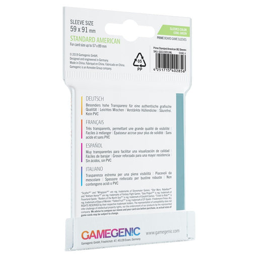 GameGenic PRIME Standard American-Sized Sleeves 59 x 91 mm - Green - Premium Accessories - Just $3.49! Shop now at Retro Gaming of Denver