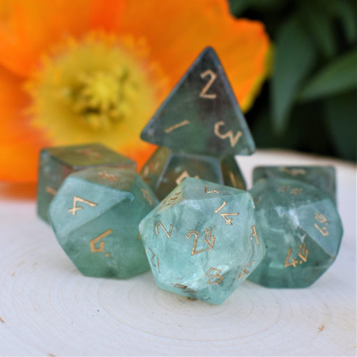 Green Fluorite Stone Dice Set - Premium Stone/Glass - Just $89.99! Shop now at Retro Gaming of Denver