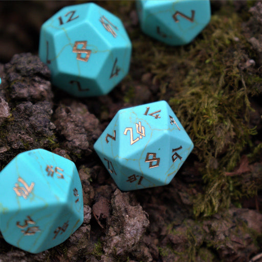 Green Turquoise Stone Dice Set - Premium Stone/Glass - Just $89.99! Shop now at Retro Gaming of Denver