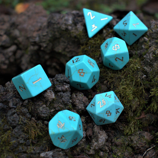 Green Turquoise Stone Dice Set - Premium Stone/Glass - Just $89.99! Shop now at Retro Gaming of Denver