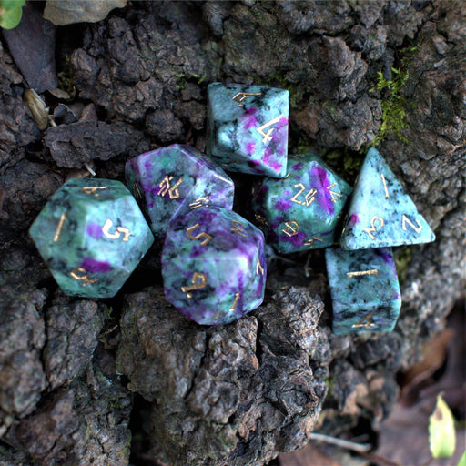 Ruby Zoisite Stone Dice Set - Premium Stone/Glass - Just $89.99! Shop now at Retro Gaming of Denver