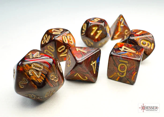 Chessex: Mini Polyhedral Dice set - Scarab - Blue Blood / Gold - for just $5.98! 
