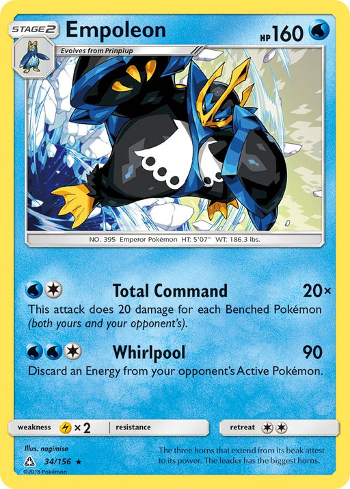 Empoleon (34/156) (Cracked Ice Holo) (Theme Deck Exclusive) [Sun & Moon: Ultra Prism] - Just $0.35! Shop now at Retro Gaming of Denver