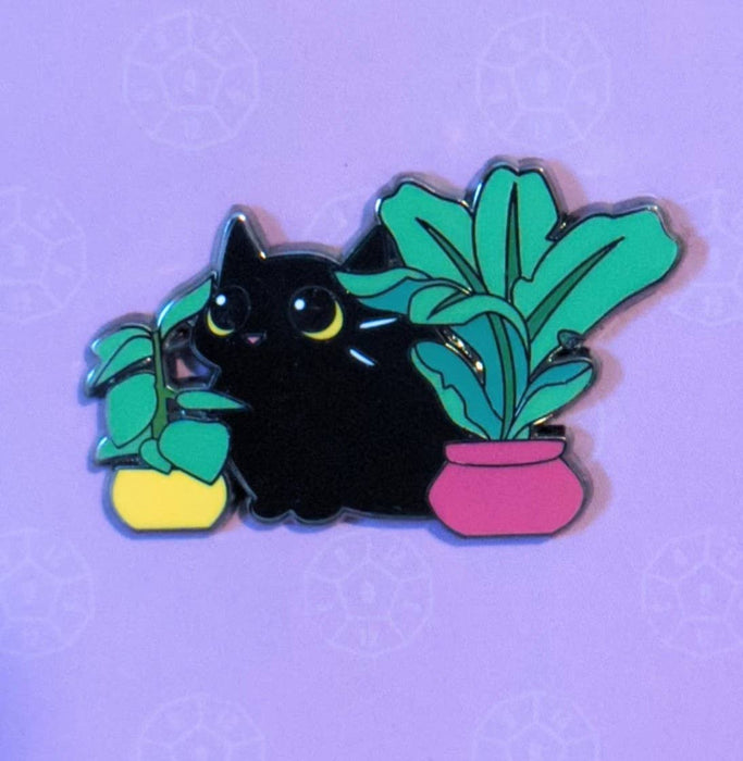Black Cat Among Houseplants Hard Enamel Pin - 1.5" - for just $9.50! 