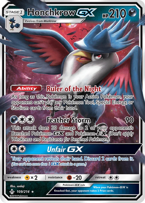 Honchkrow GX (109/214) [Sun & Moon: Unbroken Bonds] - for just $0.90! 