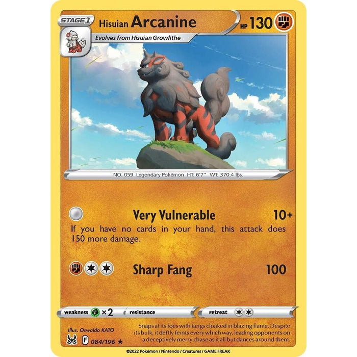 Hisuian Arcanine (084/196) (Theme Deck Exclusive) [Sword & Shield: Lost Origin] - Just $0.05! Shop now at Retro Gaming of Denver