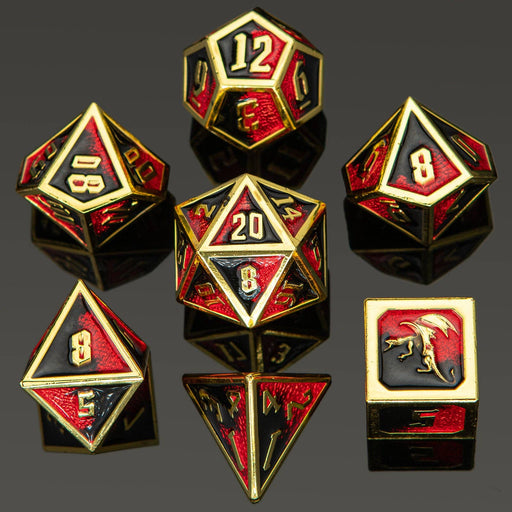 Draconis Solid Metal Polyhedral Dice Set - Gold, Red & Black - for just $39.99! 