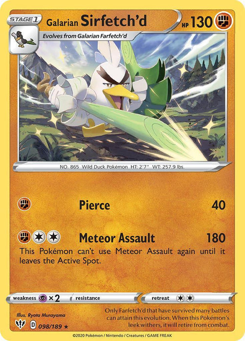 Galarian Sirfetch'd (098/189) (Cracked Ice holo) (Theme Deck Exclusive) [Sword & Shield: Darkness Ablaze] - for just $1.30! 