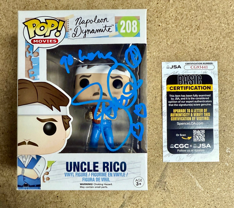 Jon Gries Signed Uncle Rico Napoleon Dynamite Vaulted 2015 Funko Pop! #208 With JSA COA - for just $150! 