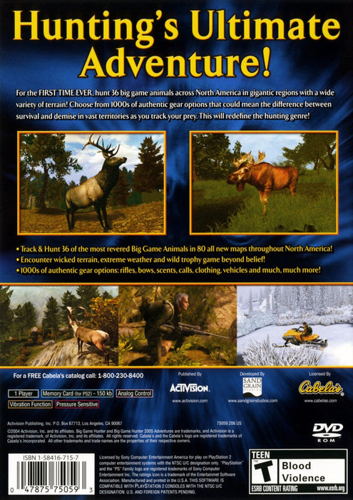 Cabela's Big Game Hunter: 2005 Adventures – PlayStation 2 (PS2) - for just $7.99! 