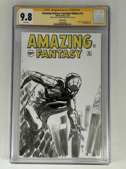 [Signed & Sketch by Marco Mastrazzo] Amazing Fantasy #15 CGC 9.8 Yellow Label Exclusive Sketch Var - for just $450! 
