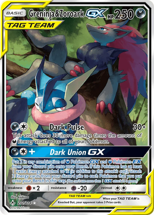 Greninja & Zoroark GX (201/214) [Sun & Moon: Unbroken Bonds] - for just $122.75! 