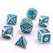 Solid Metal Mini Behemoth Dice set - Silver with Green Blue - for just $29.99! 