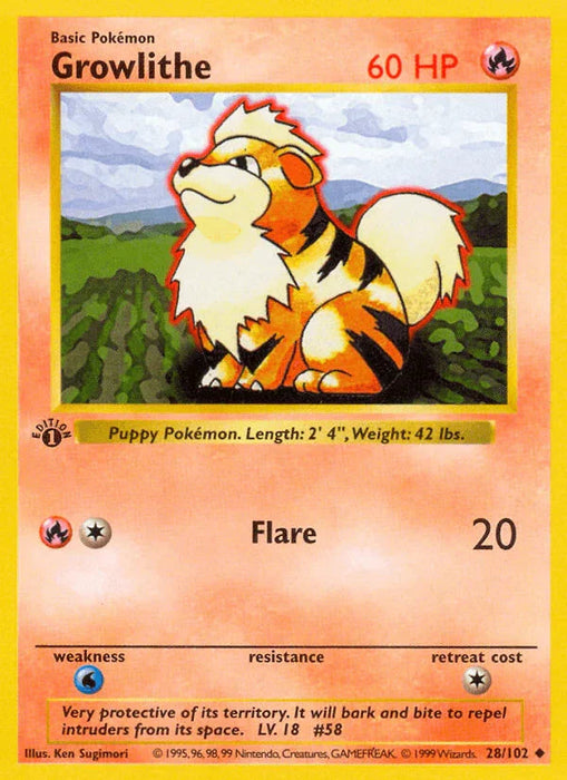 Growlithe (28/102) (Shadowless) [Base Set 1st Edition] - for just $13.95! 