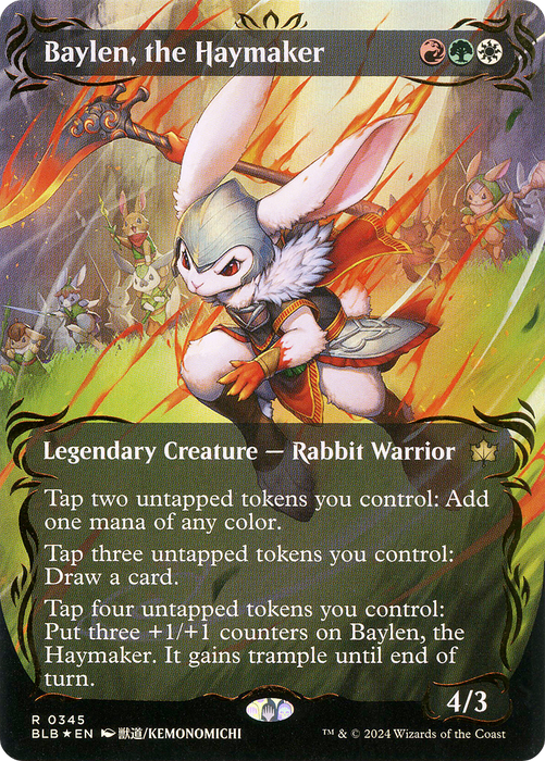 Baylen, the Haymaker (BLB-345) - Bloomburrow: (Showcase) (Borderless) Foil - for just $125.04! 