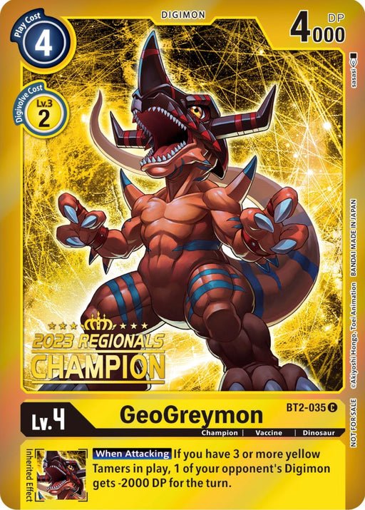 GeoGreymon [BT2-035] (2023 Regionals Champion) [Release Special Booster Promos] - Just $6.25! Shop now at Retro Gaming of Denver