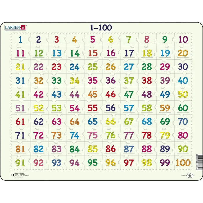 1 to 100 Numbers 100 Piece Tray Jigsaw Puzzle Larsen - for just $11.99! 