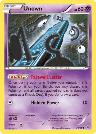 Unown 030/98 - XY  Ancient Origins Reverse Holofoil - for just $0.23! 
