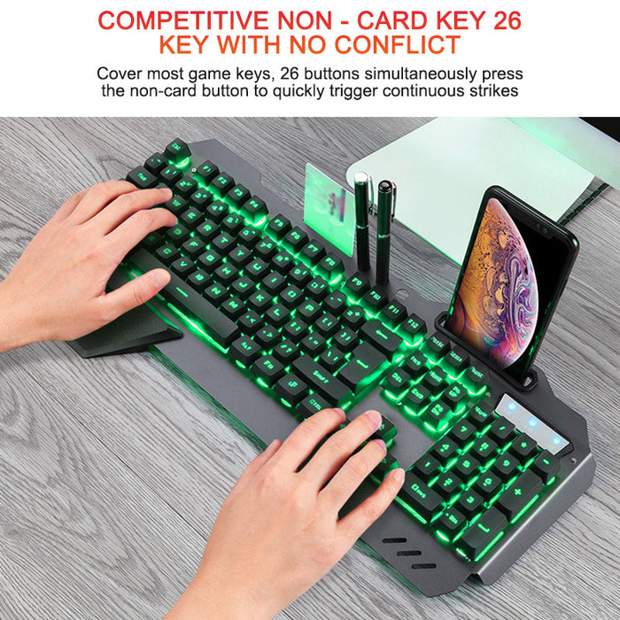 ErgonomicWired Gaming Keyboard with RGB Backlight Phone Holder - for just $65.50! 