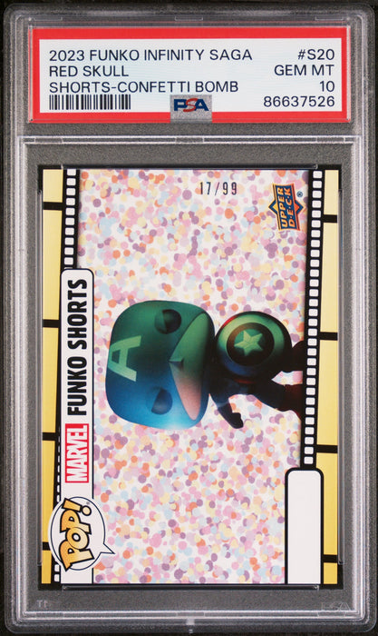 2023 UPPER DECK FUNKO POP MARVEL  SHORTS RED SKULL SHORTSCONFETTI BOMB #S20  PSA 10 - for just $149! 