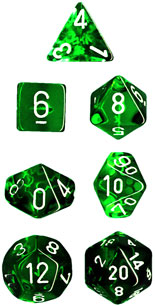 Translucent Poly Green/White 7-Die Set (revised) - Just $11.98! Shop now at Retro Gaming of Denver