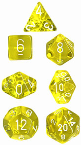 Translucent Poly Yellow/White 7-Die Set - Just $6.99! Shop now at Retro Gaming of Denver