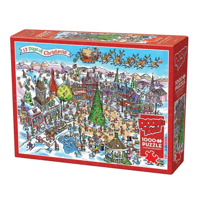 12 Days of Christmas Doodle Town 1000 Piece Jigsaw Puzzle Cobble Hill - for just $19.99! 
