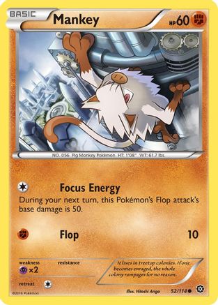 Mankey 052/114 - XY  Steam Siege Reverse Holofoil - for just $0.09! 