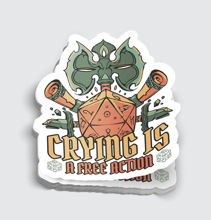 Crying Is A Free Action RPG Sticker - 3" - for just $3.50! 