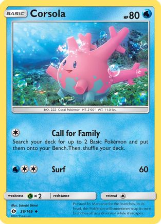 Corsola 036/149 - SM Base Set Reverse Holofoil - for just $0.17! 
