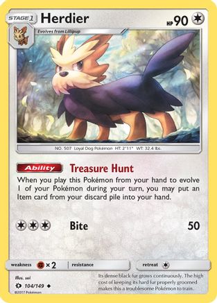 Herdier 104/149 - SM Base Set Reverse Holofoil - for just $0.17! 