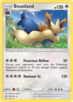 Stoutland 105/149 - SM Base Set Reverse Holofoil - for just $0.13! 