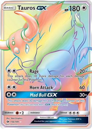 Tauros GX (Secret) 156/149 - SM Base Set Holofoil - for just $3.43! 
