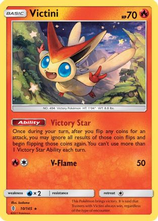 Victini 010/145 - SM  Guardians Rising Reverse Holofoil - for just $0.50! 