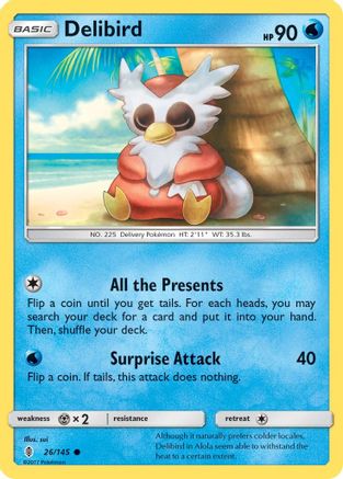 Delibird 026/145 - SM  Guardians Rising Reverse Holofoil - for just $0.18! 