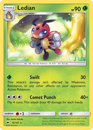 Ledian 010/147 - SM  Burning Shadows Reverse Holofoil - for just $0.18! 