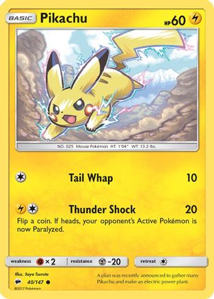 Pikachu 040/147 - SM  Burning Shadows - for just $0.27! 