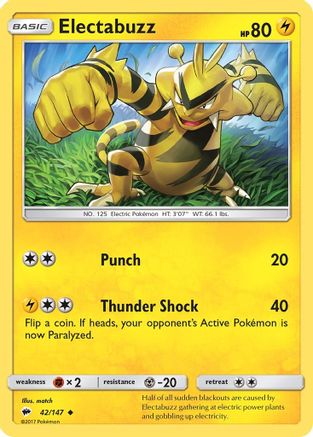 Electabuzz 042/147 - SM  Burning Shadows Reverse Holofoil - for just $0.05! 