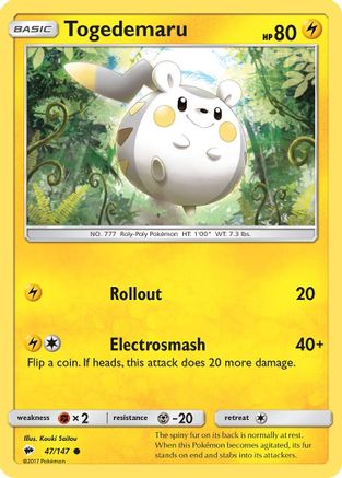 Togedemaru 047/147 - SM  Burning Shadows Reverse Holofoil - for just $0.13! 