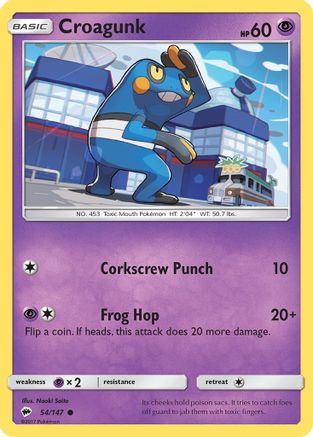 Croagunk 054/147 - SM  Burning Shadows Reverse Holofoil - for just $0.05! 