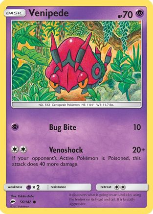 Venipede 056/147 - SM  Burning Shadows Reverse Holofoil - for just $0.05! 