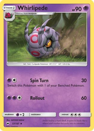 Whirlipede 057/147 - SM  Burning Shadows Reverse Holofoil - for just $0.14! 