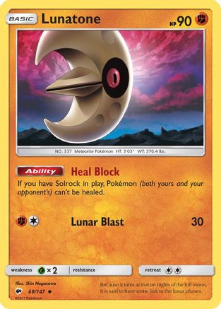 Lunatone 068/147 - SM  Burning Shadows - for just $0.05! 