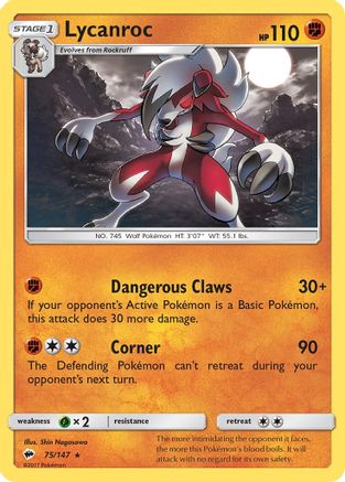 Lycanroc 075/147 - SM  Burning Shadows Holofoil - for just $0.20! 