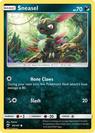 Sneasel 085/147 - SM  Burning Shadows Reverse Holofoil - for just $0.18! 