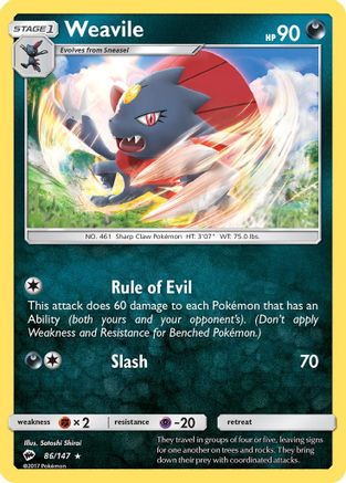 Weavile 086/147 - SM  Burning Shadows Reverse Holofoil - for just $0.18! 